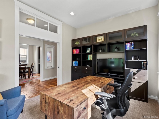 8012 E 50th Dr, Denver, CO 80238 - office area with recessed lighting, wood finished floors, and carpet