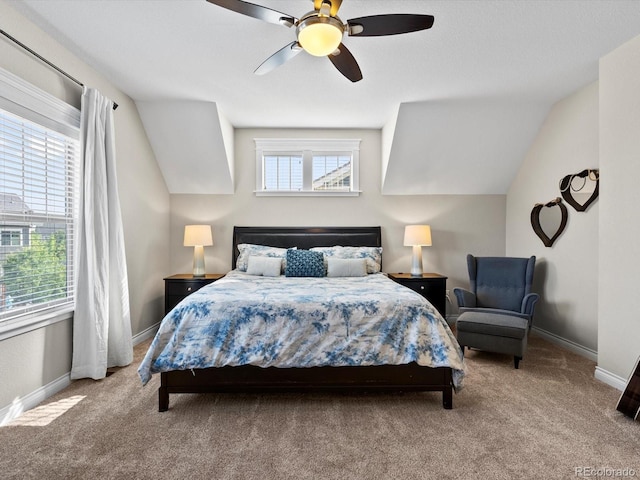 8012 E 50th Dr, Denver, CO 80238 - bedroom featuring carpet floors, a ceiling fan, and lofted ceiling