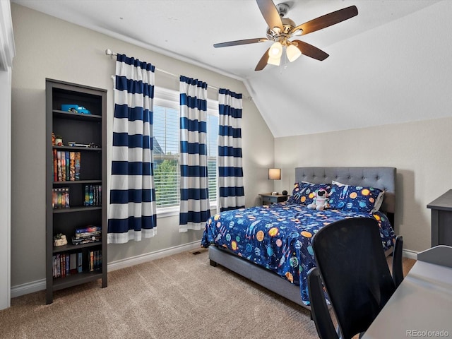 8012 E 50th Dr, Denver, CO 80238 - bedroom featuring lofted ceiling, carpet, and a ceiling fan