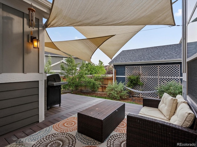 8012 E 50th Dr, Denver, CO 80238 - wooden terrace with a grill and an outdoor hangout area