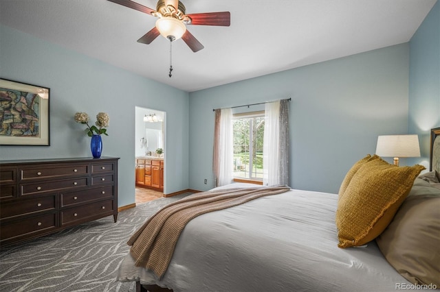 6475 Umber Cir, Arvada, CO 80007 - carpeted bedroom featuring ensuite bath and a ceiling fan