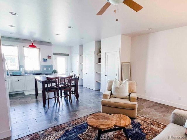 dining area featuring ceiling fan