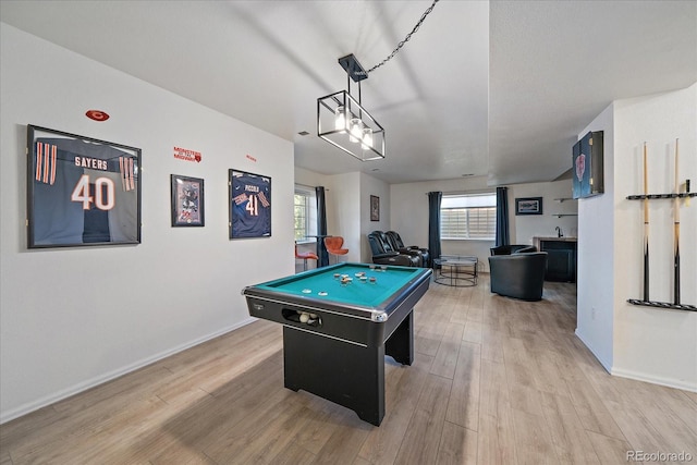 game room featuring baseboards, billiards, and wood finished floors