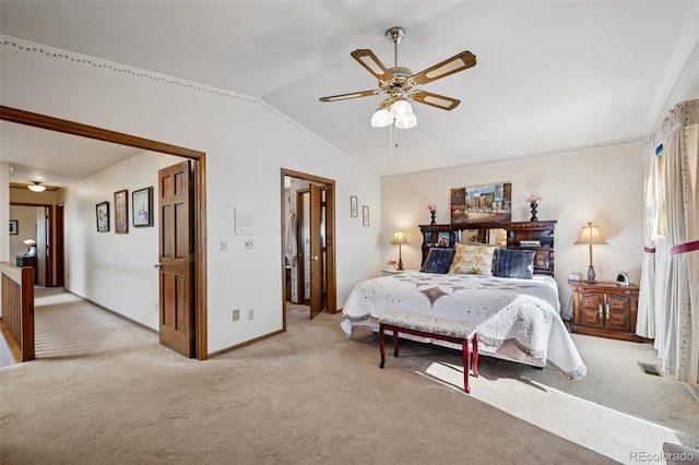 5245 Sapphire Dr, Colorado Springs, CO 80918 - bedroom with carpet floors, lofted ceiling, baseboards, and a ceiling fan