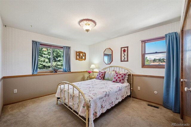 5245 Sapphire Dr, Colorado Springs, CO 80918 - carpeted bedroom with multiple windows, wallpapered walls, and baseboards