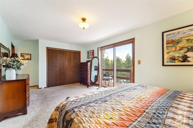 carpeted bedroom featuring access to outside and a closet