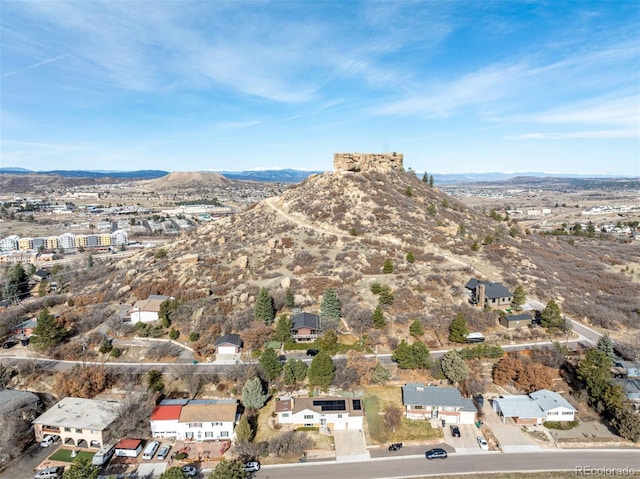 drone / aerial view featuring a mountain view