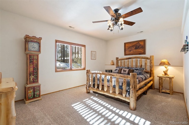 bedroom featuring ceiling fan and carpet flooring