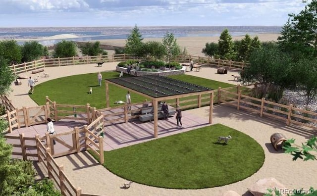 surrounding community with a water view
