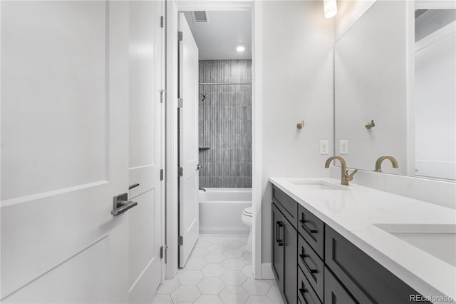 6683 Bridle Creek Pt, Castle Pines, CO 80108 - full bath with double vanity, tile patterned flooring, and shower / tub combination