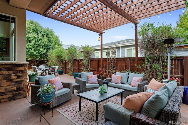 view of patio / terrace featuring an outdoor living space and a pergola