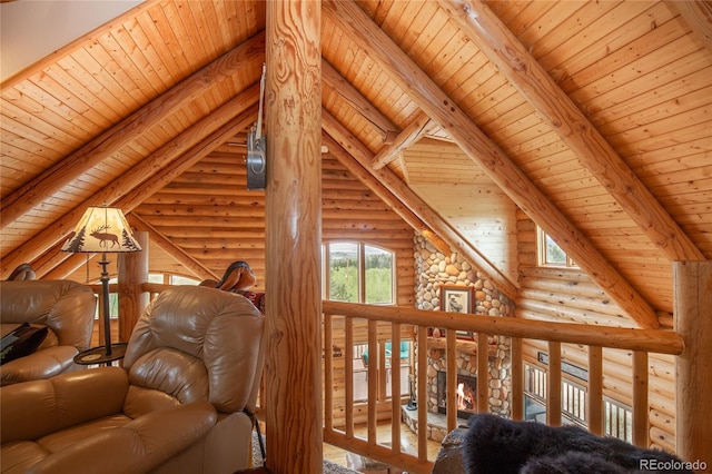 514 Little Baldy Cir, Fairplay, CO 80440 - living area featuring rustic walls and wooden ceiling