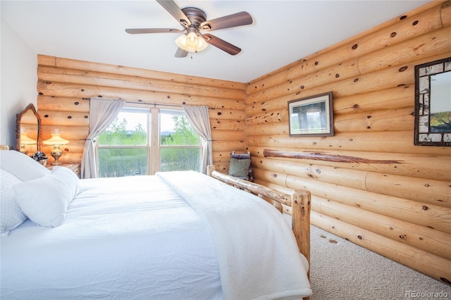 514 Little Baldy Cir, Fairplay, CO 80440 - bedroom featuring log walls and a ceiling fan