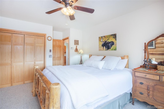 514 Little Baldy Cir, Fairplay, CO 80440 - bedroom with light colored carpet, a ceiling fan, and a closet