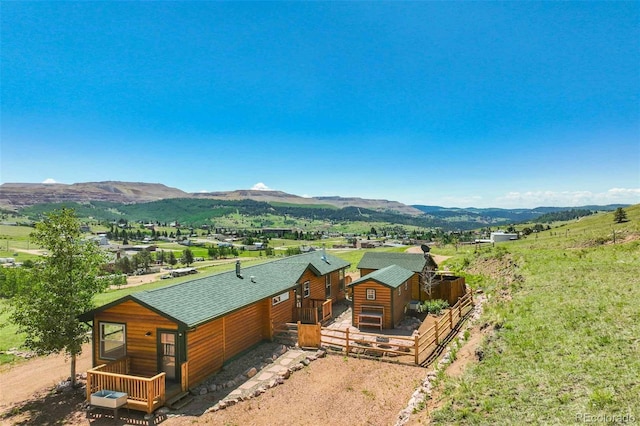 bird's eye view with a mountain view