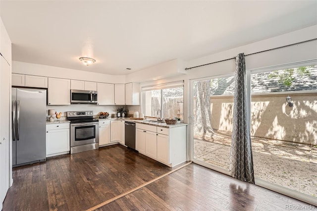 13020 E Linvale Pl, Aurora, CO 80014 - kitchen featuring a sink, dark wood-style flooring, a healthy amount of sunlight, and appliances with stainless steel finishes