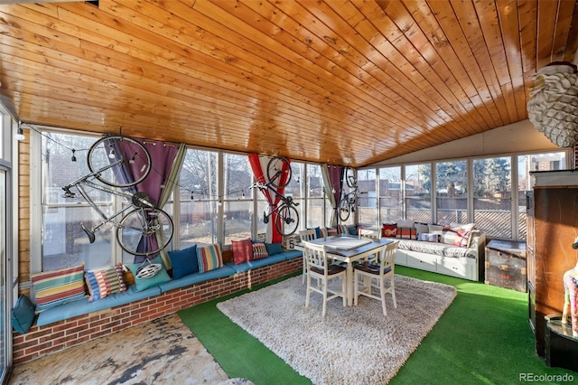 sunroom / solarium with wooden ceiling and vaulted ceiling