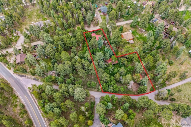 10993 Barker Ave, Conifer, CO 80433 - aerial view of property and surrounding area with property parcel outlined