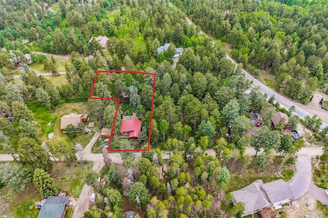 10993 Barker Ave, Conifer, CO 80433 - aerial overview of property's location with property parcel outlined