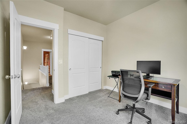 home office with light carpet