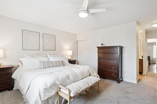 700 Prairie Ridge Rd, Highlands Ranch, CO 80126 - bedroom featuring a closet, light carpet, and ceiling fan