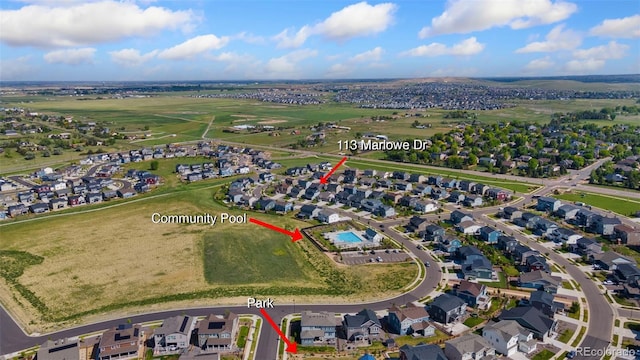 113 Marlowe Dr, Erie, CO 80516 - aerial view of property's location with nearby suburban area