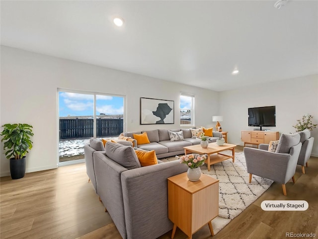 living room with light hardwood / wood-style floors