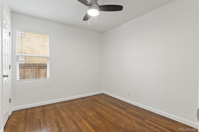 1414 W Nevada Pl, Denver, CO 80223 - empty room with baseboards, dark wood-type flooring, and ceiling fan
