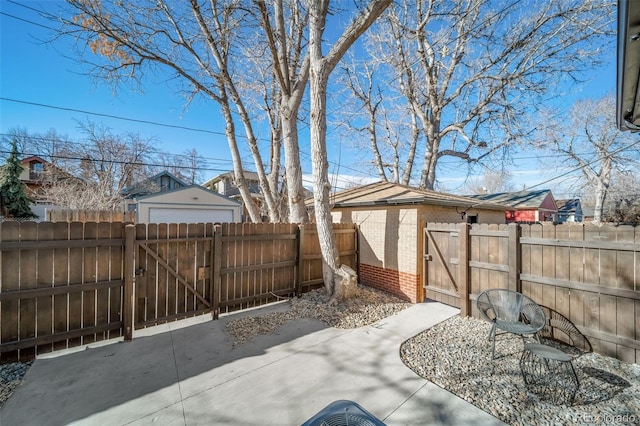 view of patio / terrace featuring an outdoor structure