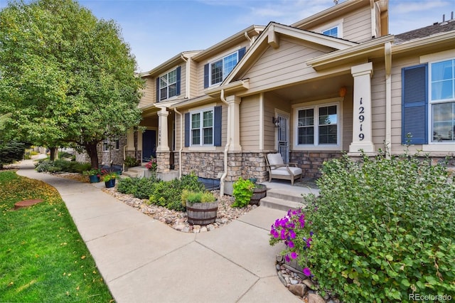 craftsman-style house featuring stone siding