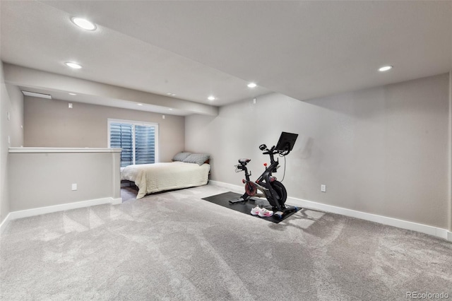 unfurnished bedroom with carpet, baseboards, and recessed lighting