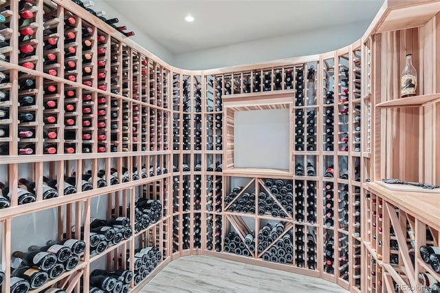 wine area with hardwood / wood-style flooring