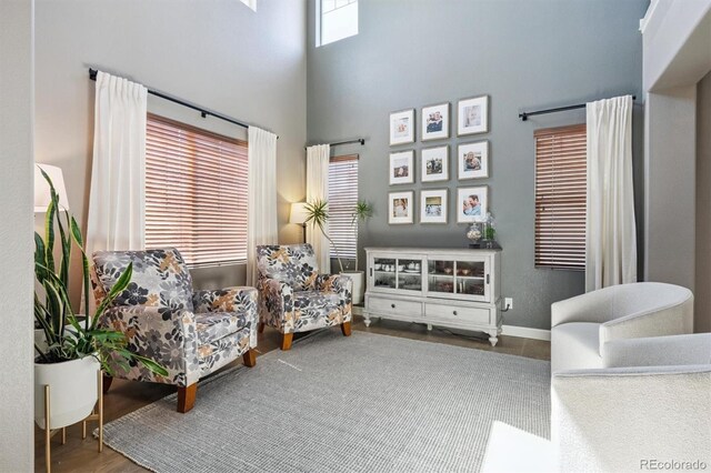 13463 Tamarac Pl, Thornton, CO 80602 - living area featuring wood finished floors and a high ceiling
