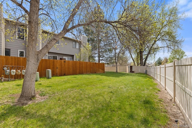 view of yard with a fenced backyard