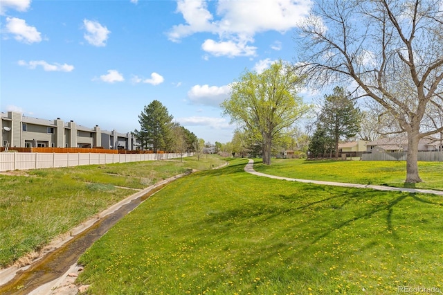 view of community with a residential view and fence