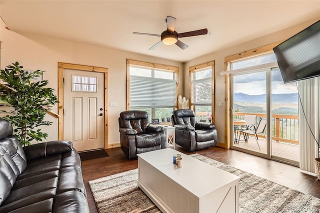 72 Hilltop Dr, Bailey, CO 80421 - living room featuring a ceiling fan and wood finished floors