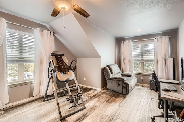 72 Hilltop Dr, Bailey, CO 80421 - office with wood finished floors, a ceiling fan, and lofted ceiling
