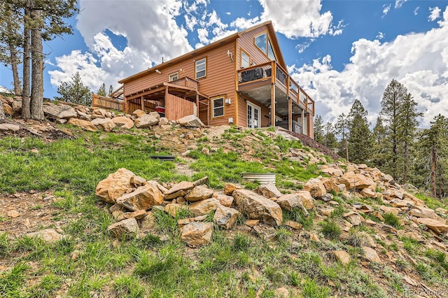 72 Hilltop Dr, Bailey, CO 80421 - back of house featuring a deck and french doors