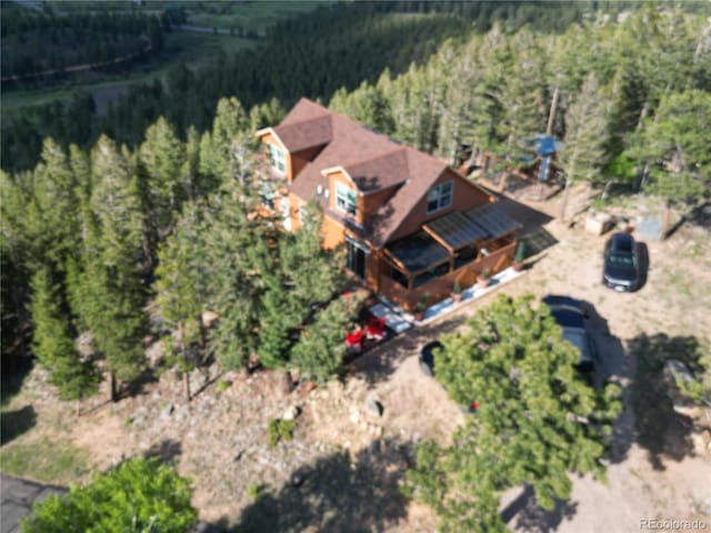 72 Hilltop Dr, Bailey, CO 80421 - aerial view of property and surrounding area with a heavily wooded area