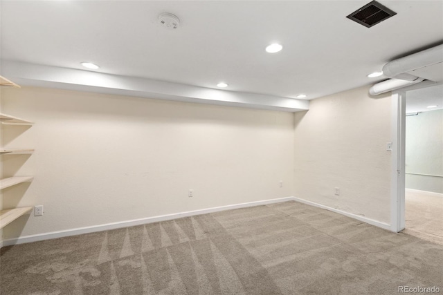 3332 N Vine St, Denver, CO 80205 - finished basement with carpet, recessed lighting, and baseboards