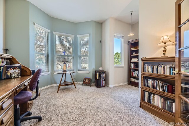 office with a healthy amount of sunlight, carpet flooring, and baseboards