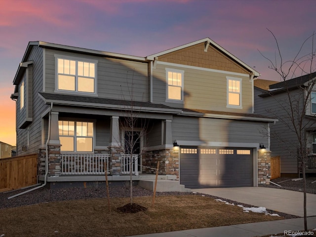 craftsman house featuring a garage and covered porch