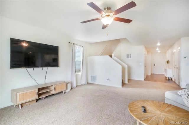 47312 Lilac Ave, Bennett, CO 80102 - living room featuring carpet, a ceiling fan, and baseboards