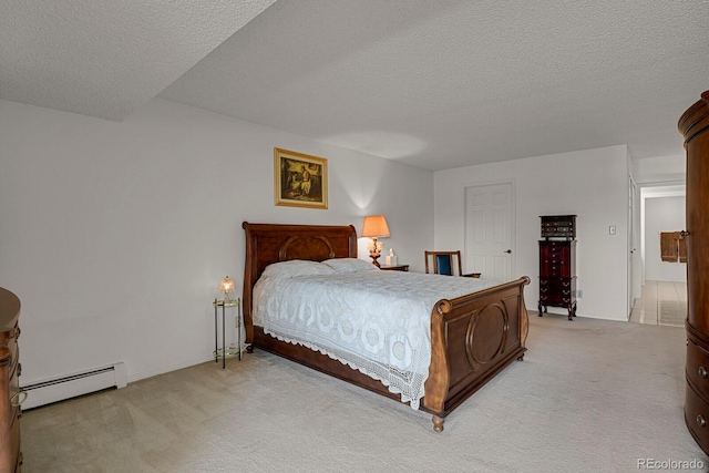 7000 E Quincy Ave Unit 302, Denver, CO 80237 - bedroom with baseboard heating, light colored carpet, and a textured ceiling