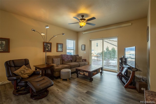 10473 Table Rock Ct Unit E, Poncha Springs, CO 81242 - living area with a ceiling fan and wood finished floors