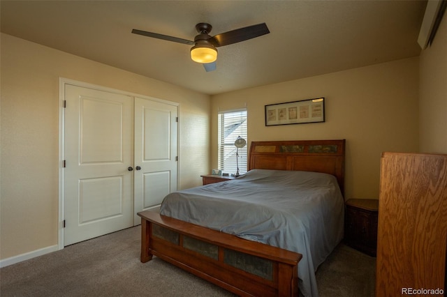 10473 Table Rock Ct Unit E, Poncha Springs, CO 81242 - bedroom featuring carpet flooring, a closet, baseboards, and ceiling fan