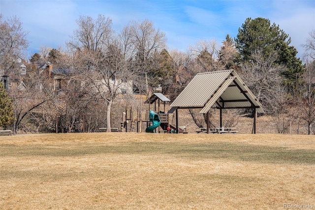 view of yard with a playground