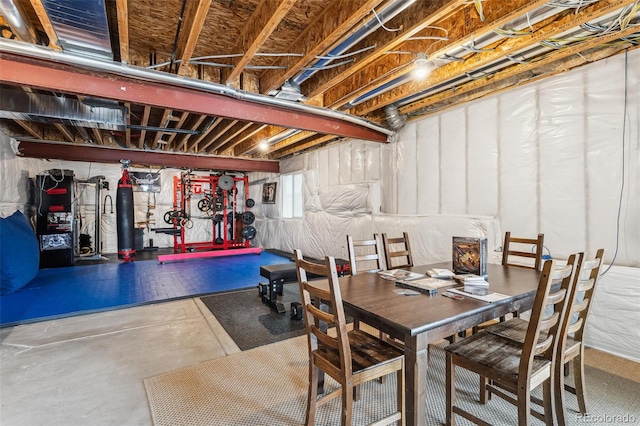 dining space with concrete floors