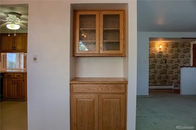 962 S Beech St, Lakewood, CO 80228 - hall with a baseboard heating unit, carpet, and baseboards