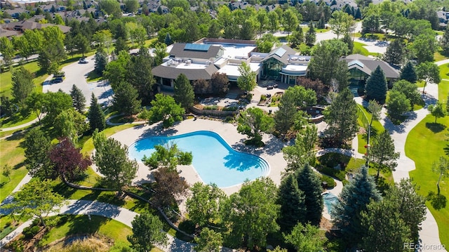 8595 Gold Peak Dr Unit A, Highlands Ranch, CO 80130 - aerial view of residential area with a pool area